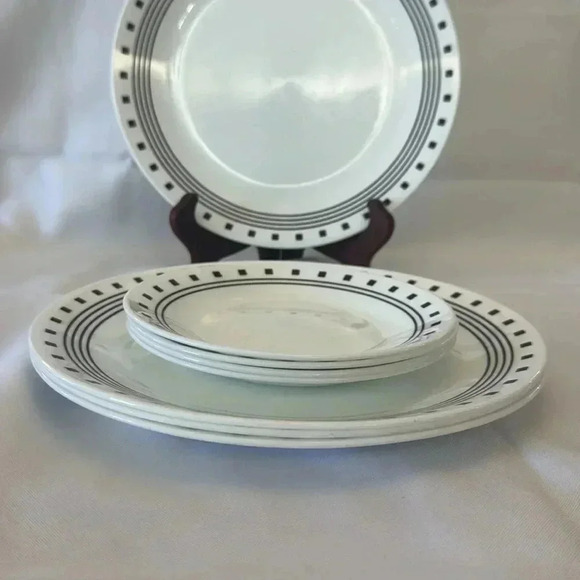 Corelle CITY BLOCK Dinnerware Set of 8 for 4, Modern MCM Black & White Dishes - Picture 4 of 5